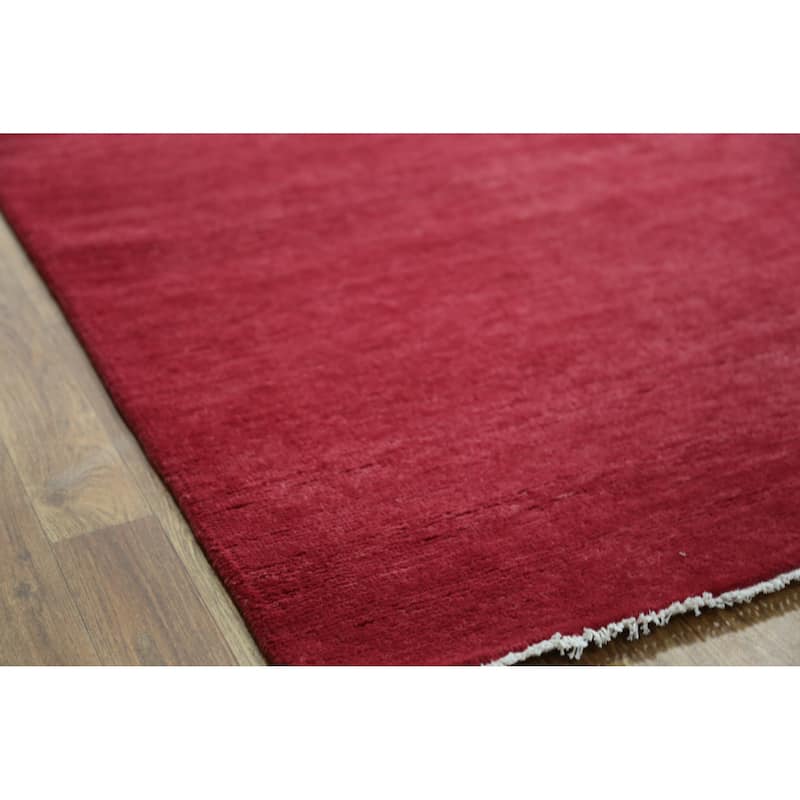 Hand Knotted Oriental 100% Wool Carpet Modern Solid Pink Gabbeh Area Rug - 12' 4'' X 9' 3''
