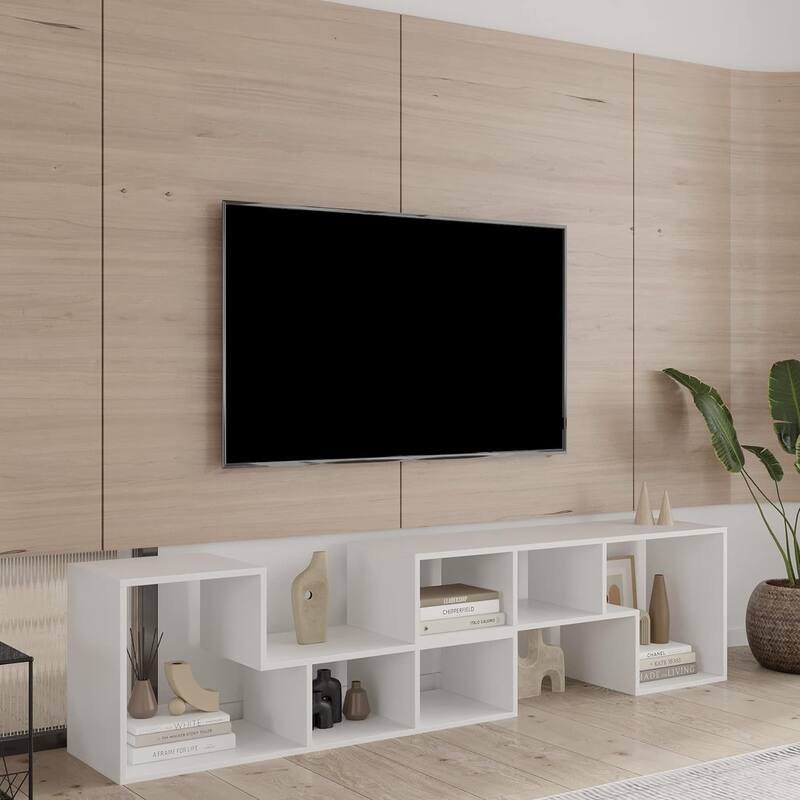 Mieres Modern Entertainment Center with Open Storage Shelves, TV Console Stand - n/a - White