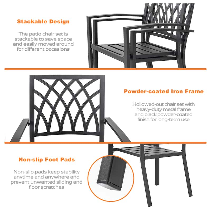 Patio Metal Dining Set with 6 Stackable Chairs and Umbrella Hole, Black