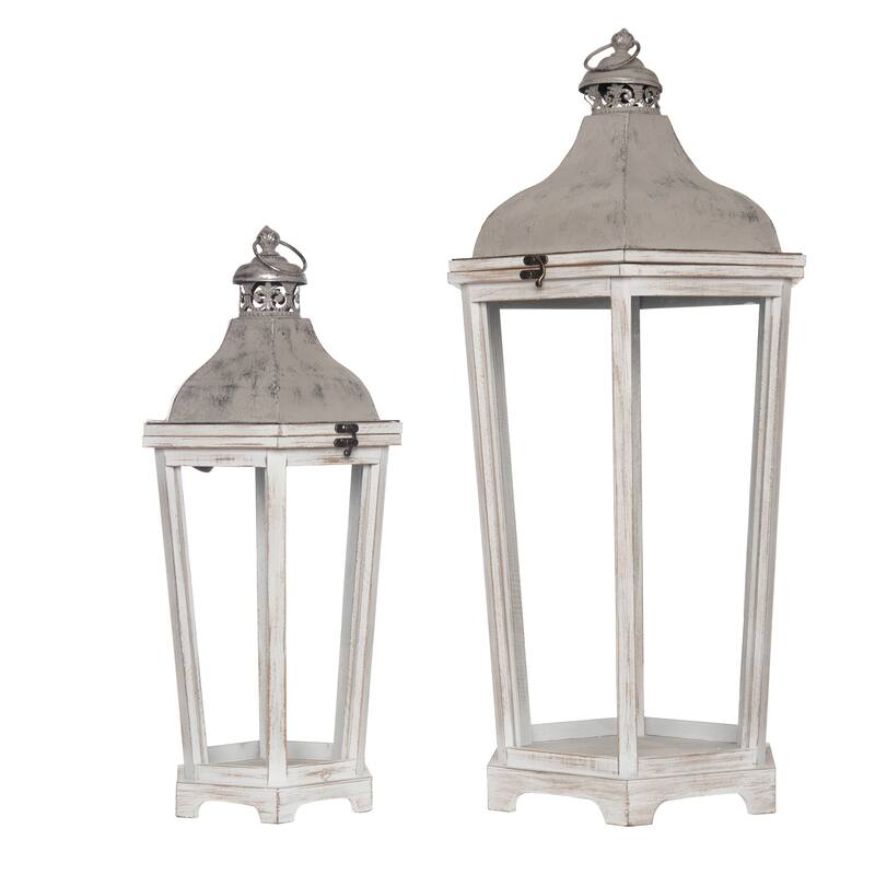 Transpac Wood 31.25 in. Gray Spring Nesting Rustic Lanterns Set of 2