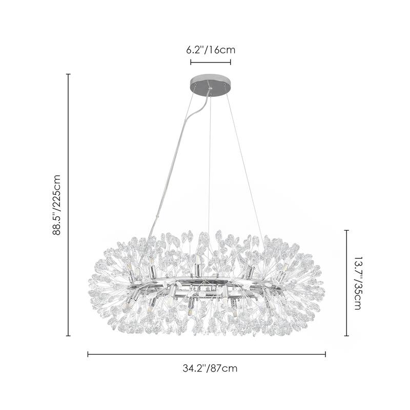 20-Light Modern Glam Wheel Round Starburst Firework Crystal Chandelier for Dining Room