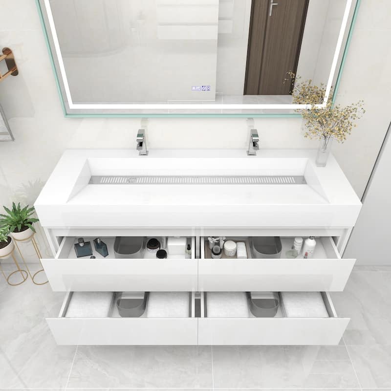 Victoria 60" Wall Mounted Modern Vanity with Double Acrylic Sink
