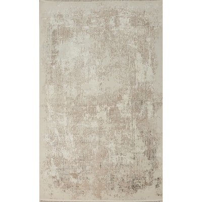Machine Made Oriental Polyester Carpet Modern Abstract Beige & Ivories Abstract Area Rug - 7' 9'' X 5' 2''