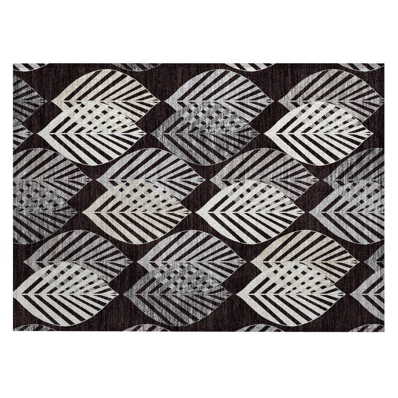Machine Washable Indoor/ Outdoor Chantille Casual Palm Rug