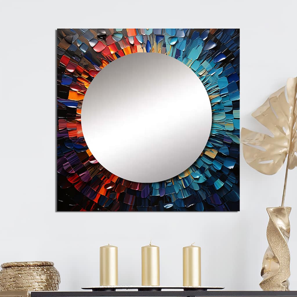 Designart "Colorful Vinyl Record Vinyl Mosaic I" Vinyl Records Wall Mirror - Fashion Large Square Mirror