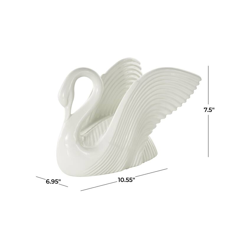 Ceramic Swan Decorative Sculpture with Textured Grooves - White - Roche River Decor