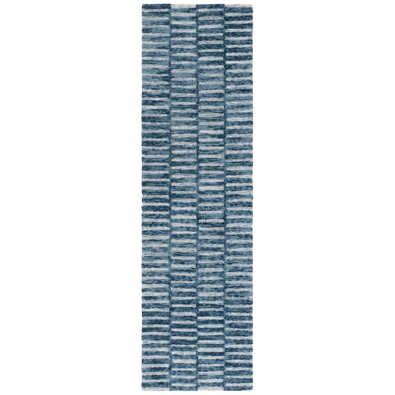 SAFAVIEH Hand-Tufted Ebony Eiliv Modern & Contemporary Wool Rug - 2'3" x 8' Runner - Navy/Light Blue - Runner
