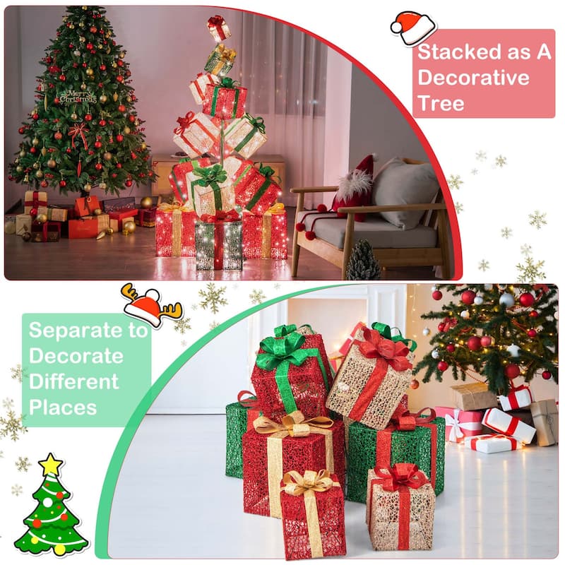 15 Stacked Pre-Lit Gift Box Tower 67'' Lighted Present Decoration
