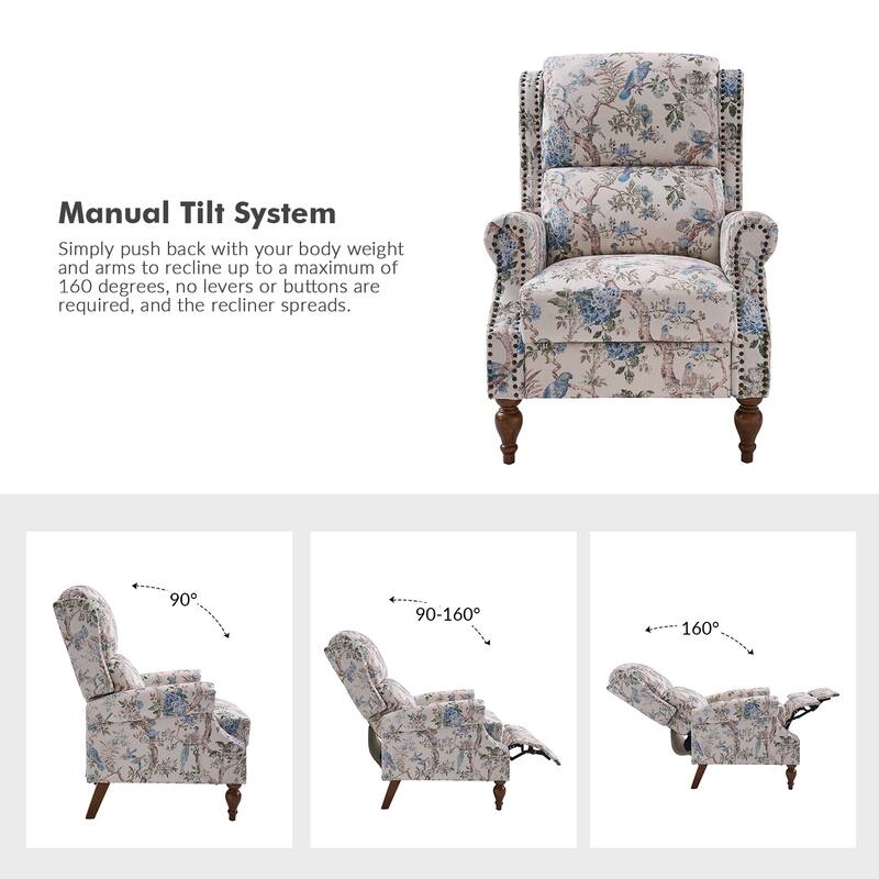 Terri Classic Cutaway Arms with Nailheads Manual Recliner for Living Room by HULALA HOME