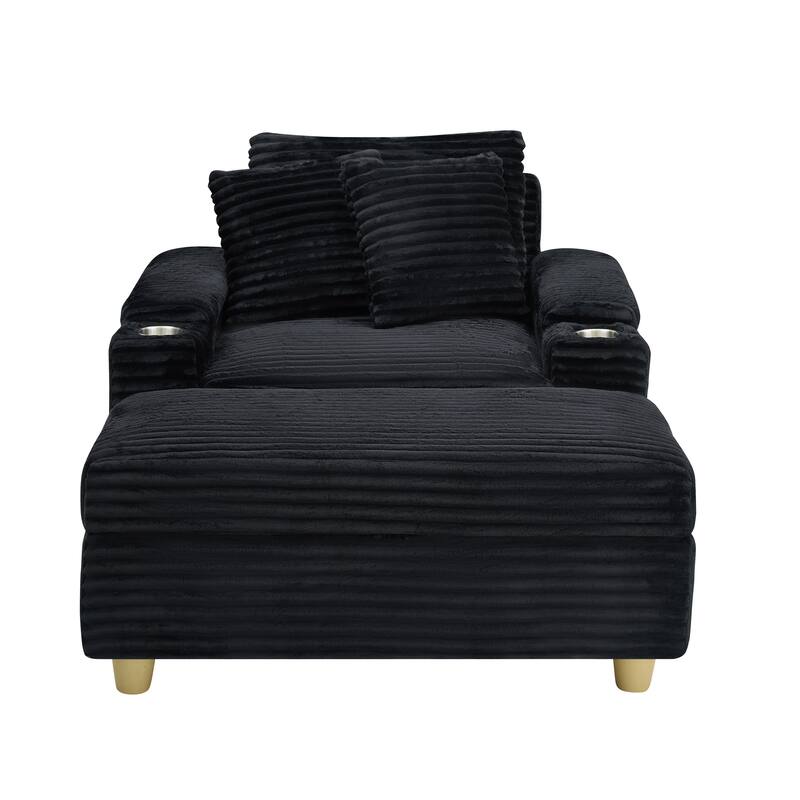 Corduroy Accent Chair & Storage Ottoman Set of 2, Single Sofa Armchair Lounge Chair with Pillows & Cup Holders