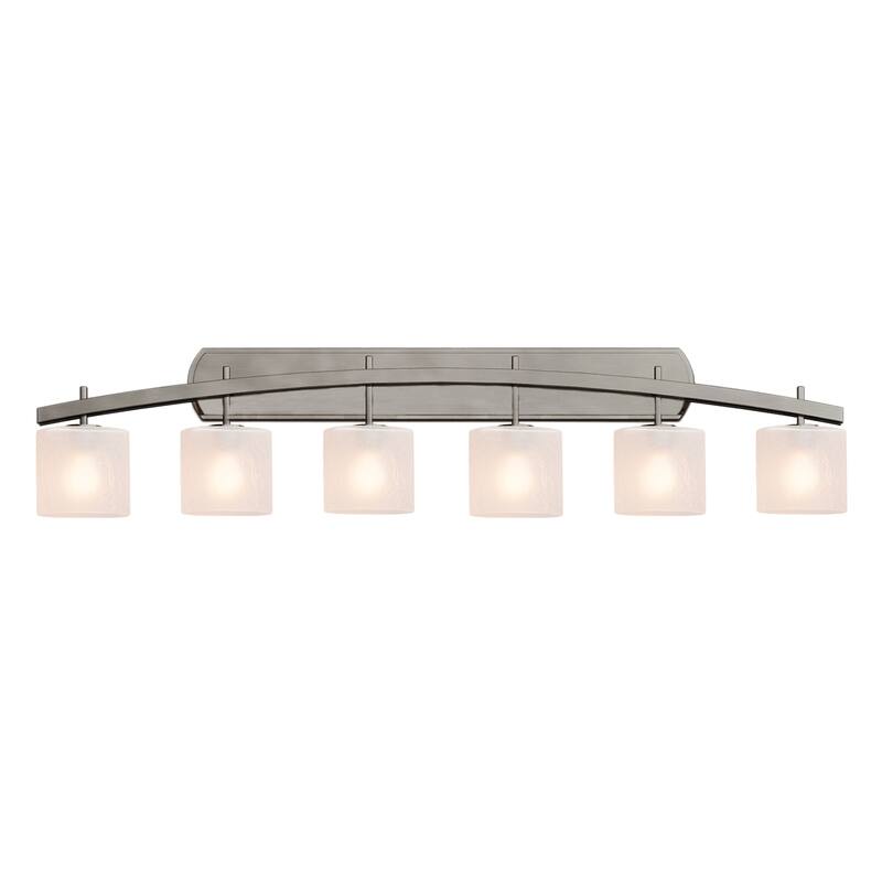 Justice Design Fusion Archway 6-light Brushed Nickel Bath Bar, Frosted Crackle Oval Shade