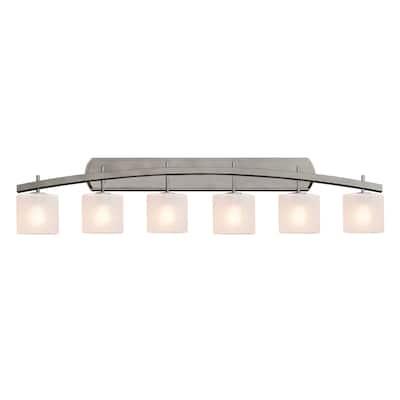 Justice Design Fusion Archway 6-light Brushed Nickel Bath Bar, Frosted Crackle Oval Shade