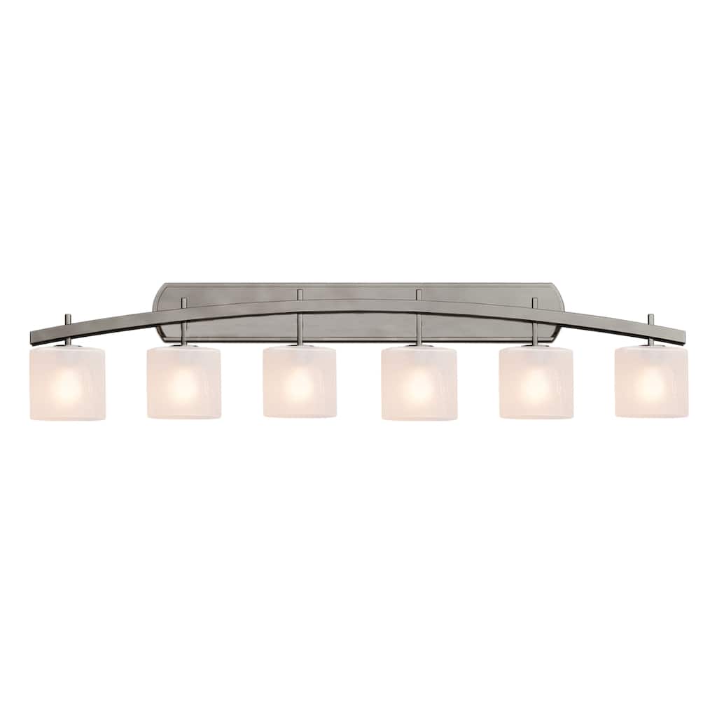 Justice Design Fusion Archway 6-light Brushed Nickel Bath Bar, Frosted Crackle Oval Shade