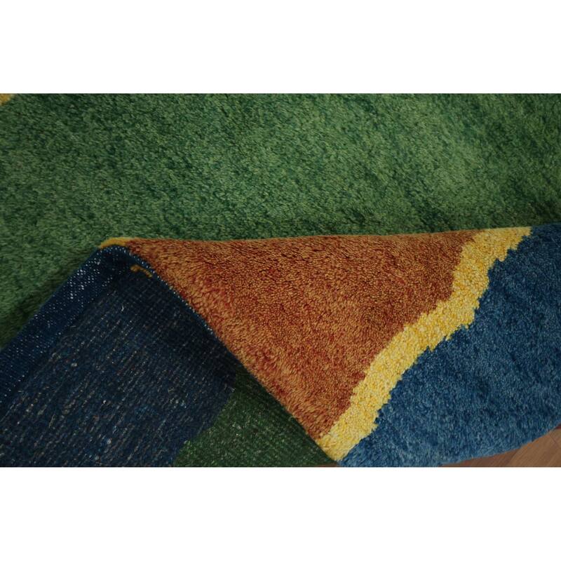 Hand Knotted Oriental 100% Wool Carpet Modern Geometric Green Gabbeh Area Rug - 5' 11'' X 4' 2''