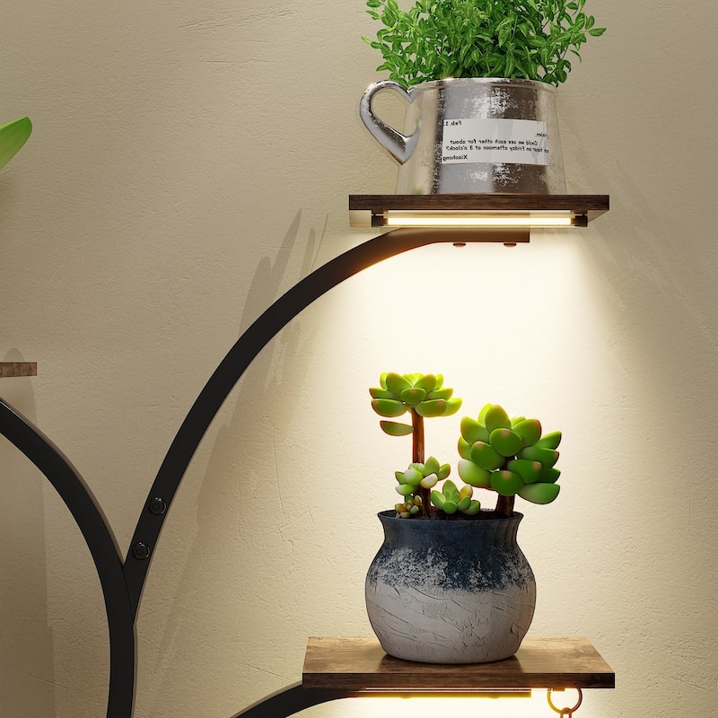 VECELO Indoor Plant Stand with Grow Lights 4 Styles 6/7/9 Shelves Adjustable Timer & Brightness Decorative Rack for Living Room