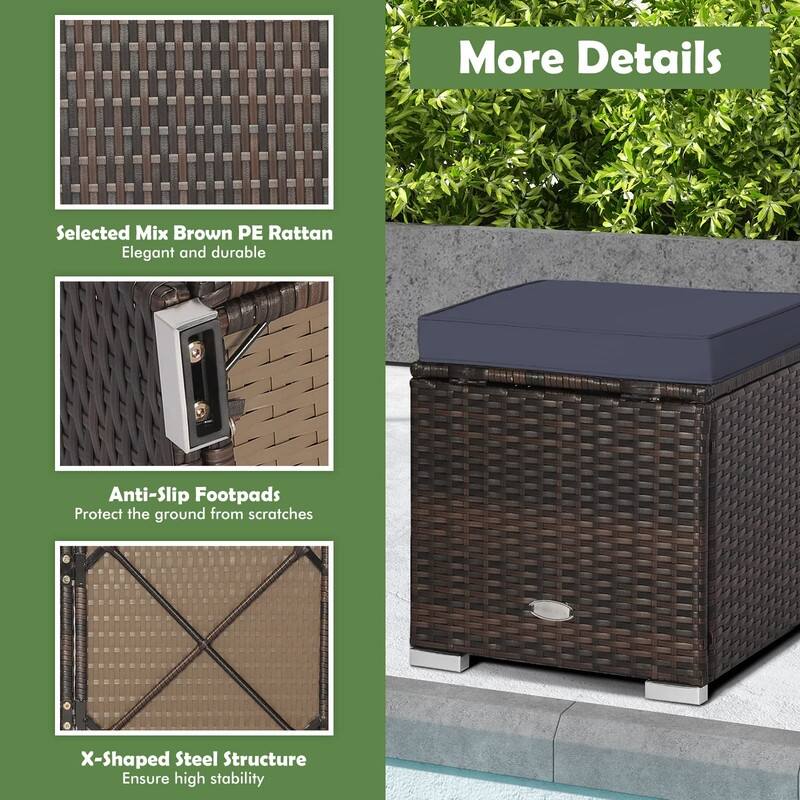 2-Pieces Patio Ottoman Set Outdoor Wicker Stool with Storage