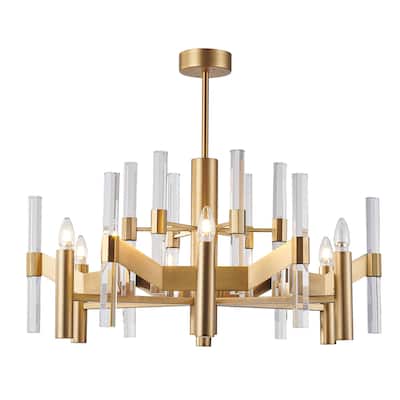 6 Light Antique Brass Metal Ceiling Fixture With Clear Crystal Rods