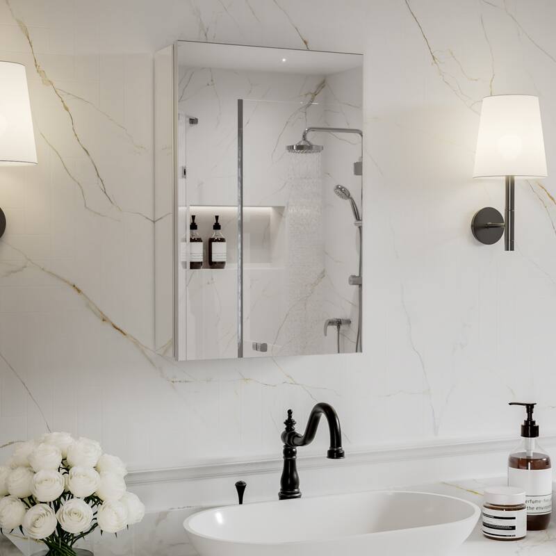 Modland Single Door Bathroom Medicine Cabinet with Mirror Adjustable Shelves,Recessed or Surface Mount