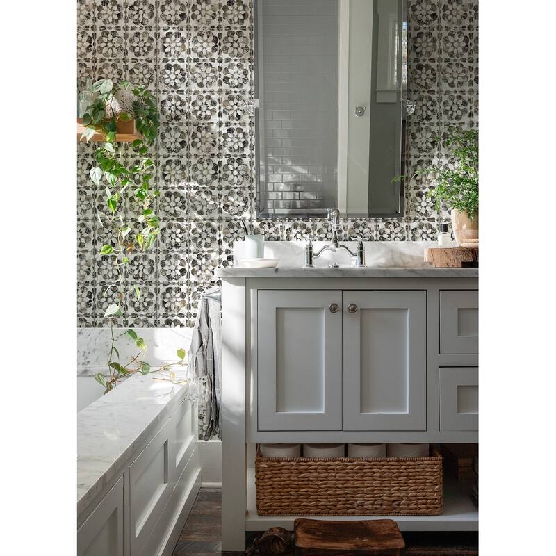 Advantage Izeda Black Floral Tile Wallpaper