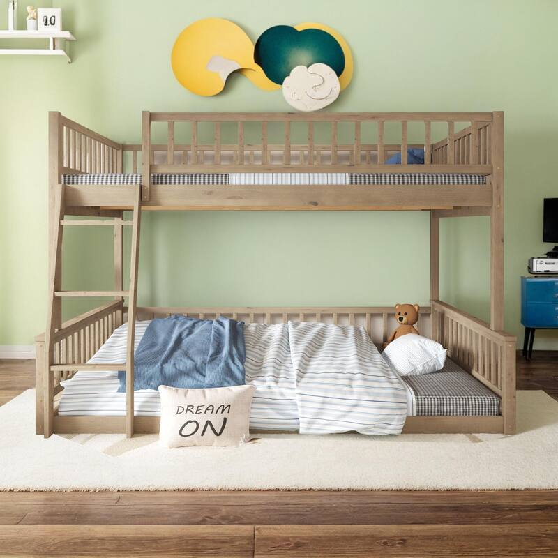 Full XL over Queen Bunk Bed with Ladder and Guardrails