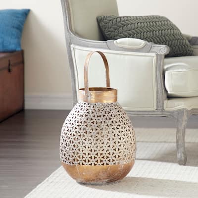 Gold Metal Eclectic Lantern 16 x 13 x 14 - 13 x 14 x 16Round