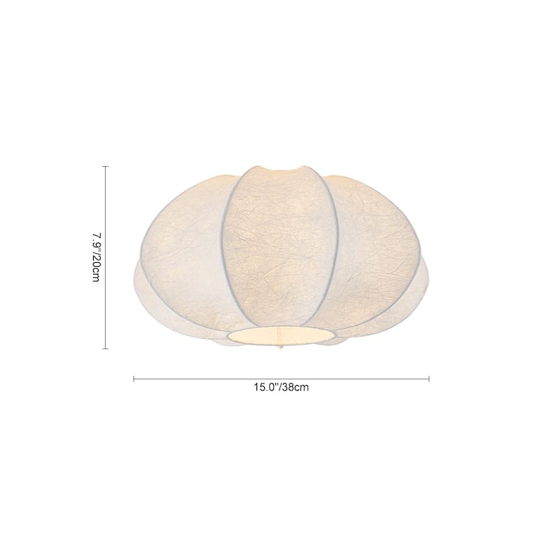 Round Pleated Lantern White Silk Flush Mount Ceiling Light - 15in
