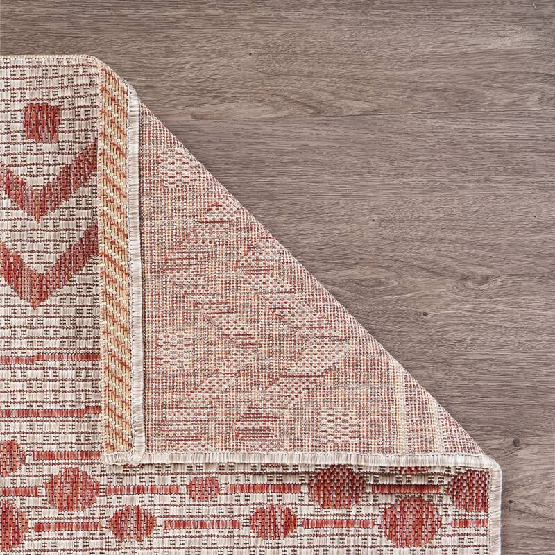 Sevita Sadie Bohemian Striped Beige/Red Durable Performance Indoor/Outdoor Area Rug