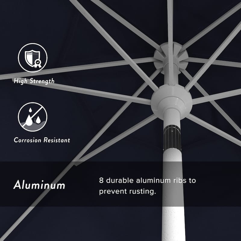 California Umbrella 7.5' Round Crank Lift Push Button Tilt White Aluminum Patio Umbrella with Pacifica Pacific Blue Fabric