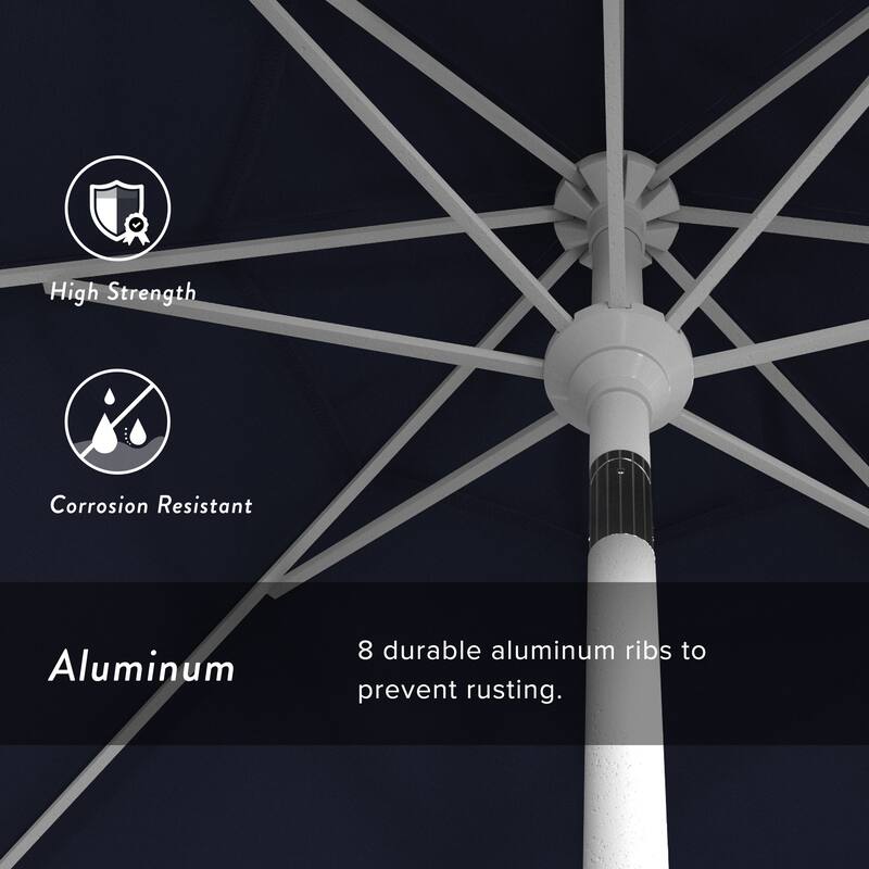 California Umbrella 9' Round Crank Lift Push Button Tilt White Aluminum Patio Umbrella with Pacifica Pacific Blue Fabric