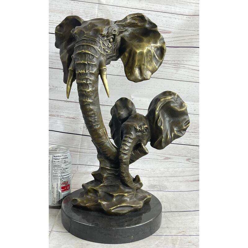 Imitative Elephant Family Abstract Bronze Bust Statue Sculpture Head Signed Modern Art 16 Inches X 13 Inches