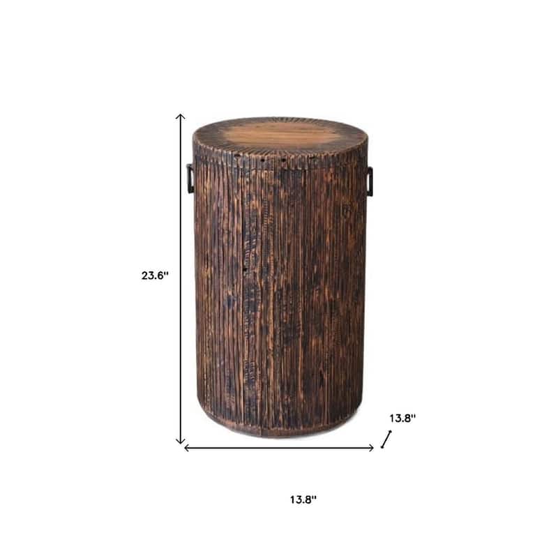 HomeRoots 24" Natural And Smoky Black Reclaimed Wood Round Drum End Table - 13.80 in. x 23.60 in. x 13.80 in.