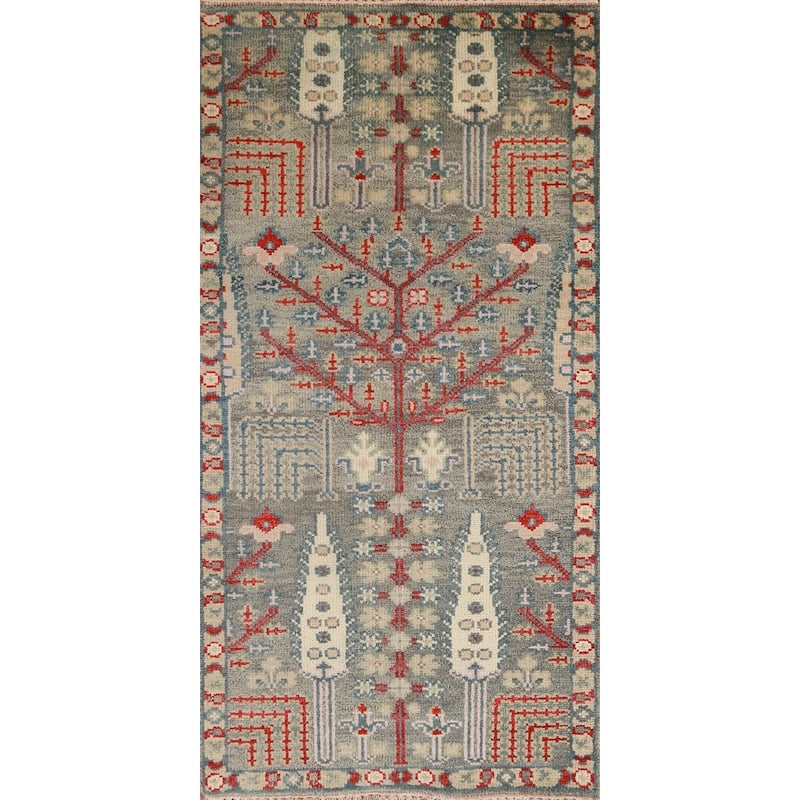 Hand Knotted Oriental 100% Wool Carpet Traditional Geometric Greys & Charcoal Heriz (serapi) Area Rug - 5' 11'' X 2' 7''