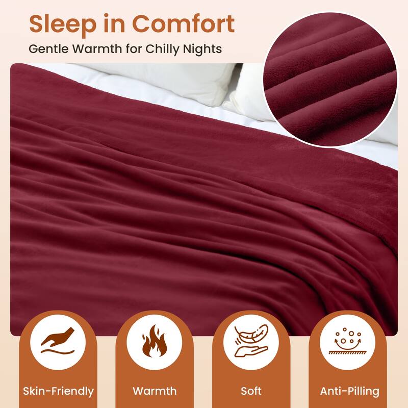 Reversible Flannel Electric Blanket, Heated Throw, Temperature and Timing Functions of a Controller