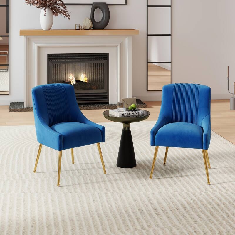 SEYNAR Modern Glam Boucle Pleated Velvet Dining Chair or Vanity Chair Set of 2 with Rear Handle
