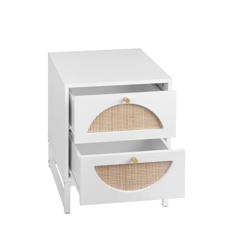 Modern White Wood 2-Drawer Storage Nightstand Bedside Table