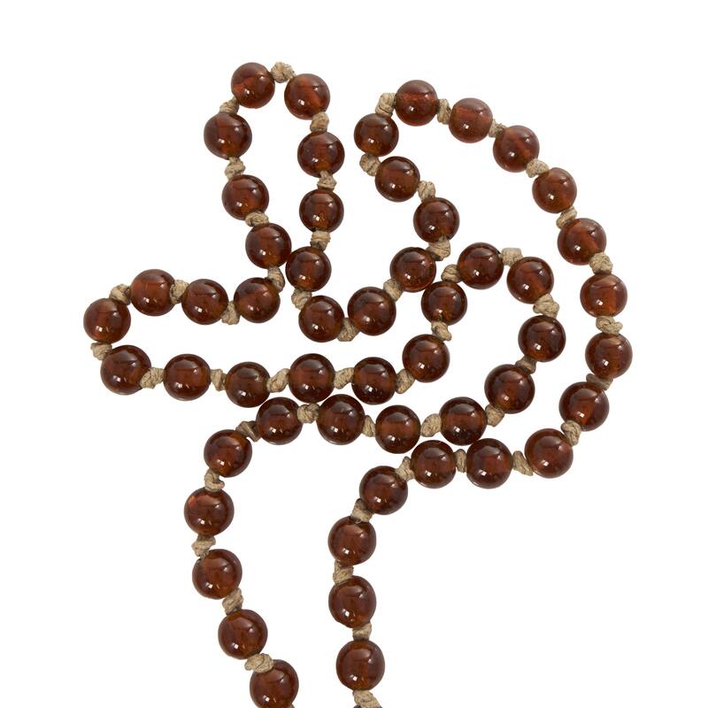 Glass Handmade Round Long Frosted Beaded Garland with Tassel with Knotted Brown Jute - Various Colors - Roche River Decor