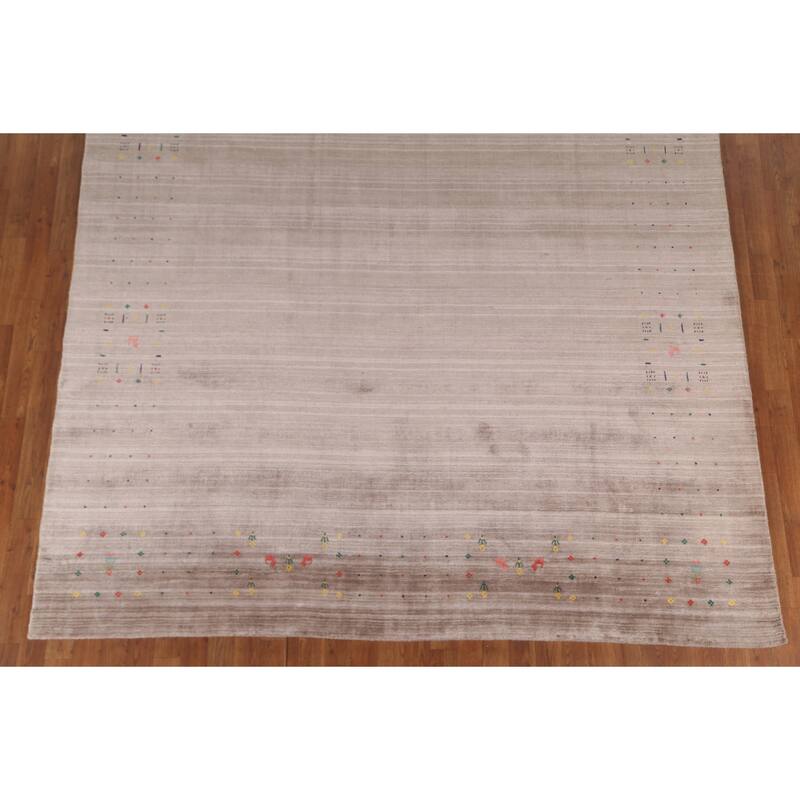 Gabbeh Area Rug Hand-Knotted Tribal Beige Wool Carpet - 7'10" x 9'8"