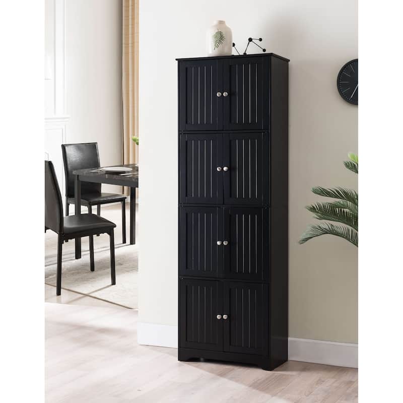 4-Tier Kitchen Pantry Storage Cabinet with 8 Doors, Black