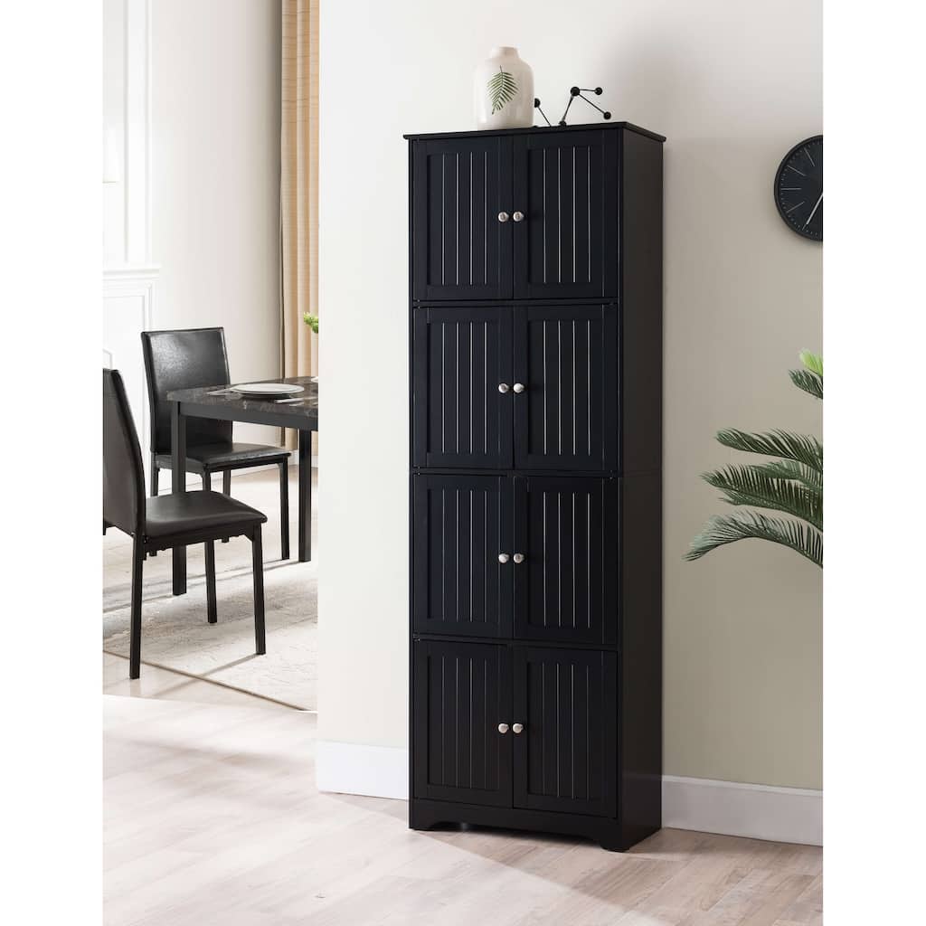 4-Tier Kitchen Pantry Storage Cabinet with 8 Doors, Black