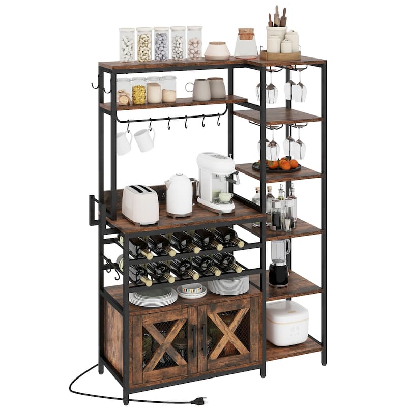 Moasis Industrial 6-Tier Wine Rack Cabinet with Power Outlet and Glass Holder