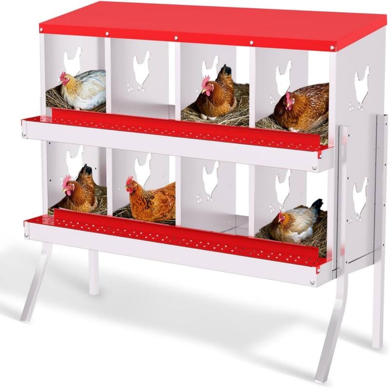 Chicken Nesting Box Nesting Boxes - Red 8-Hole  (with legs)