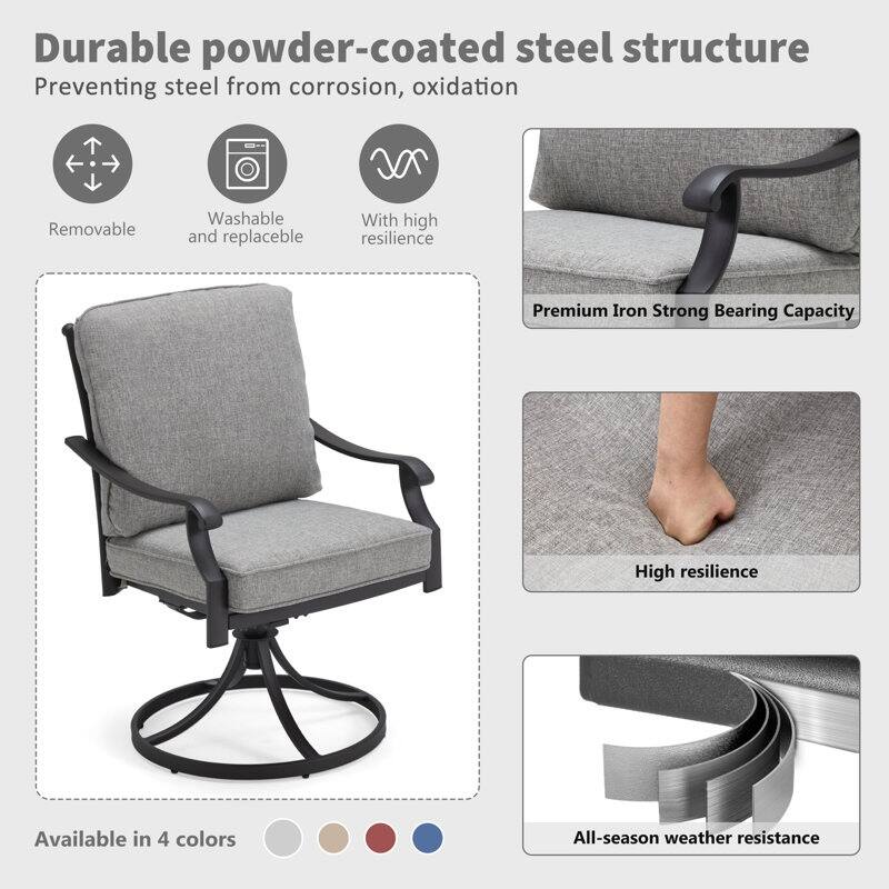 Outdoor Swivel Rocker Chairs Set of 2, Heavy-Duty 360° Swivel Patio Chairs with Cushions, All-Weather Steel Frame for Garden