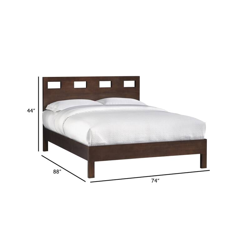 Yee California King Bed, Cut Out Design Panel Headboard, Brown Mahogany