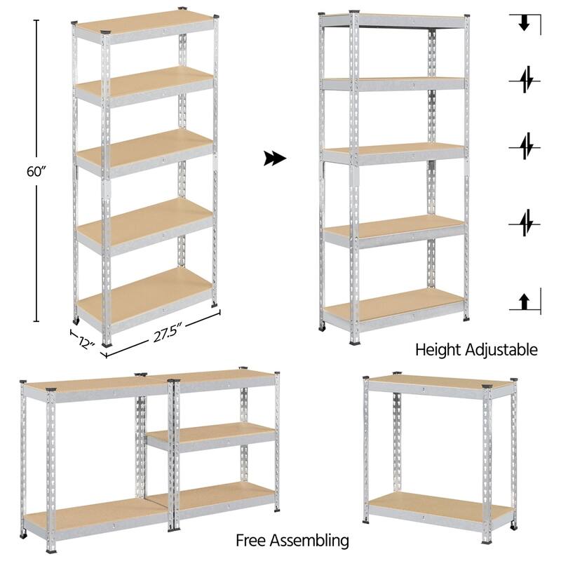 Yaheetech 5 Tiers Boltless Storage Shelf 330lb Capacity for Each Tier,Metal Frame MDF Wood Boards