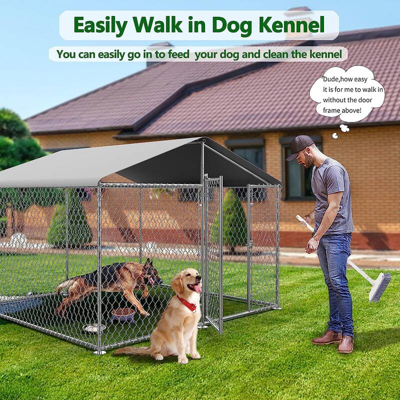 Large Dog Kennel Outdoor, Heavy Duty Outdoor Dog Kennel Chain Link Dog Cage Dog Playpen Dogs Run
