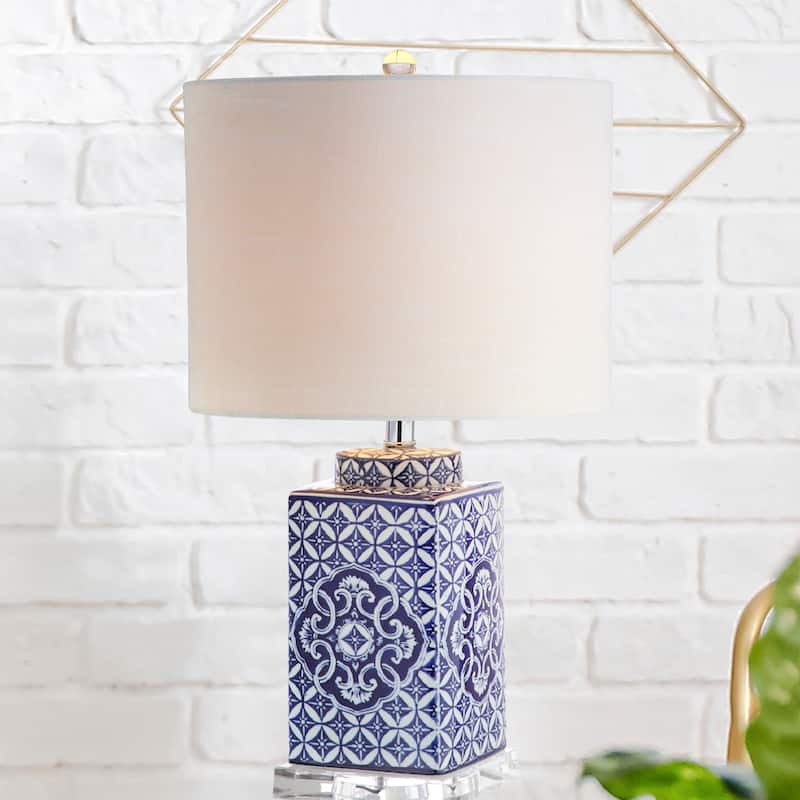 Holly 23" Chinoiserie LED Table Lamp, Blue/White by JONATHAN Y