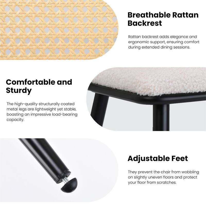 Set of 2 Mid-Century Modern Dining Chairs with Rattan Backrest