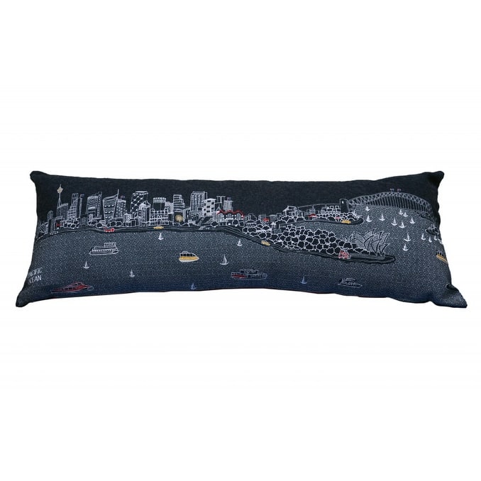 14" X 46" Black Gray and White Wool Zippered Pillow