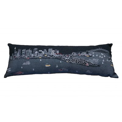 14" X 46" Black Gray and White Wool Zippered Pillow