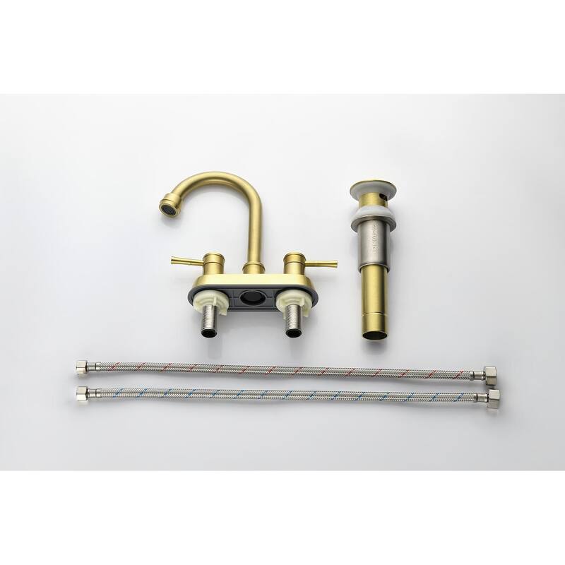 2 Handle Centerset Lead-Free Bathroom Faucet, Swivel Spout with Copper Pop Up Drain and 2 Water Supply Lines